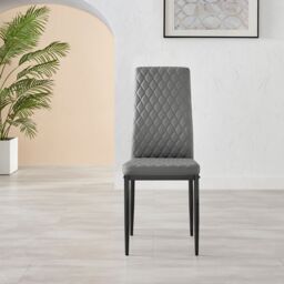 FurnitureboxUK Set of 4 Milan High Back Soft Touch Diamond Pattern Faux Leather Dining Chairs With Black Powder Coated Metal Legs in Grey - thumbnail 3