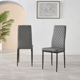 FurnitureboxUK Set of 4 Milan High Back Soft Touch Diamond Pattern Faux Leather Dining Chairs With Black Powder Coated Metal Legs in Grey - thumbnail 2