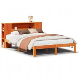 Berkfield Home Decorative Bookcase Bed Frame Wax Brown 135x190 cm Doouble Solid - thumbnail 3