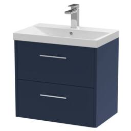 Balterley Winshill 2 Drawer Wall Hung Vanity Basin Unit, Dark Blue, 600mm in Blue - thumbnail 1