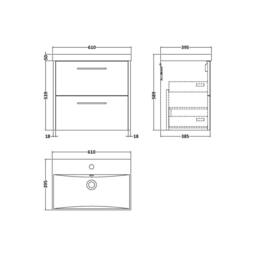 Balterley Winshill 2 Drawer Wall Hung Vanity Basin Unit, Dark Blue, 600mm in Blue - thumbnail 2