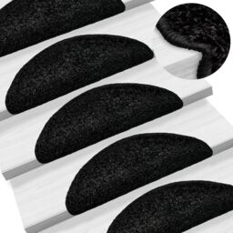 Berkfield Home Stair Mats 10 pcs 56x17x3 cm Black - Size: Medium - thumbnail 1