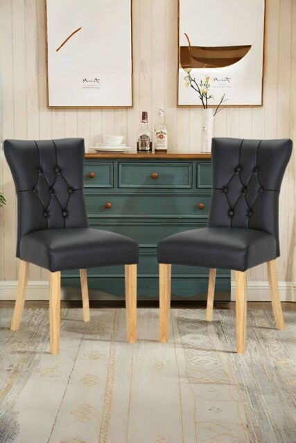 Living and Home Set of 2 Leather High Backrest Dining Chairs in Black - image 1