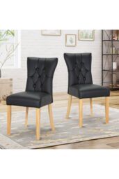 Living and Home Set of 2 Leather High Backrest Dining Chairs in Black - thumbnail 2