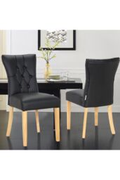Living and Home Set of 2 Leather High Backrest Dining Chairs in Black - thumbnail 4