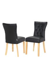 Living and Home Set of 2 Leather High Backrest Dining Chairs in Black - thumbnail 5