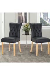 Living and Home Set of 2 Leather High Backrest Dining Chairs in Black - thumbnail 6