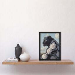 "Artery8 Black Panther White Rose Flower Pattern Fur Coat Framed Art Print - Size: W12"" x H16""" - thumbnail 4
