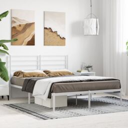 Berkfield Home Metal Bed Frame with Headboard White 160x200 cm - thumbnail 3