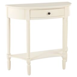 Orsina Rounded Console Table With One Rectangular Drawer for Hallway, Pine Wood Wood Table for Home & Office Décor in Off-White - thumbnail 2