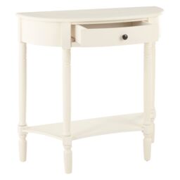 Orsina Rounded Console Table With One Rectangular Drawer for Hallway, Pine Wood Wood Table for Home & Office Décor in Off-White - thumbnail 5