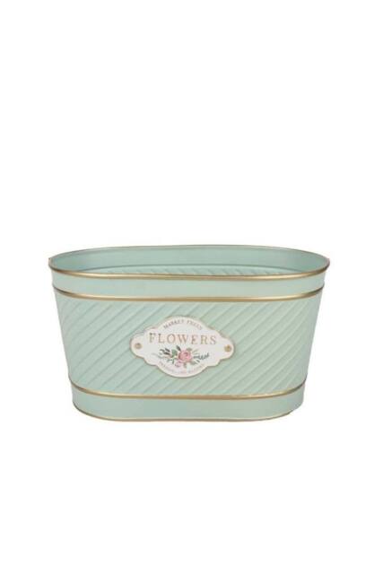 KDMD Mint Green Flowers Badge Oval Zinc Planter - image 1