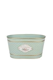 KDMD Mint Green Flowers Badge Oval Zinc Planter - thumbnail 1