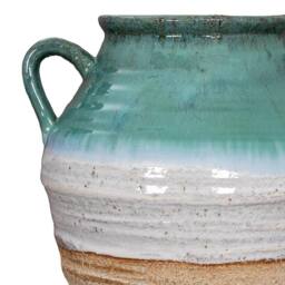 Wyld Haus Rustic Ombre Turquoise & Sand Glazed Ceramic Vase with Twin Handles in White - thumbnail 7
