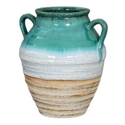 Wyld Haus Rustic Ombre Turquoise & Sand Glazed Ceramic Vase with Twin Handles in White - thumbnail 2