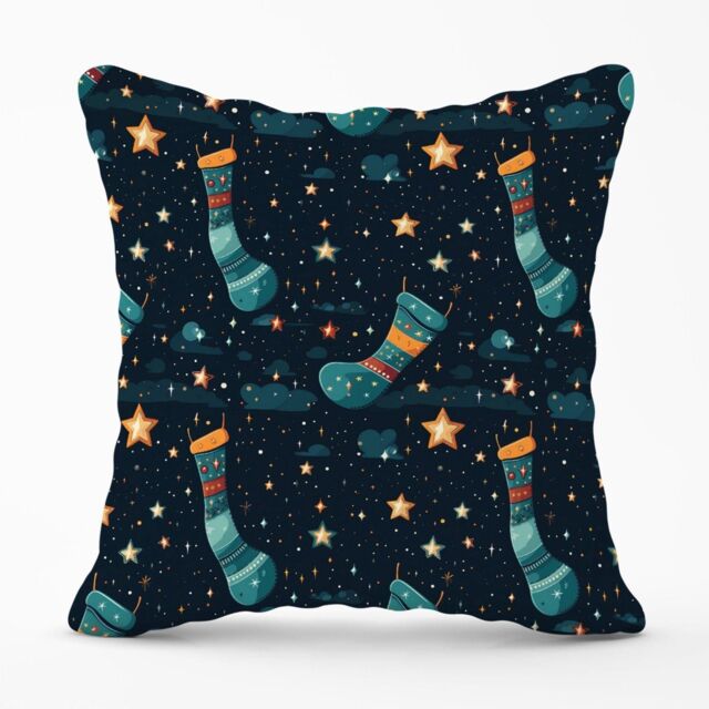 Warren Reed - Designer Christmas Stocking In A Starry Night Sky Outdoor Cushion in Blue - Size: 45 cm x 45 cm - image 1