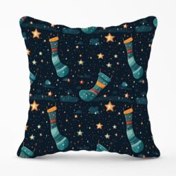 Warren Reed - Designer Christmas Stocking In A Starry Night Sky Outdoor Cushion in Blue - Size: 45 cm x 45 cm - thumbnail 1