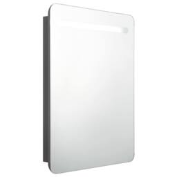 Berkfield Home LED Bathroom Mirror Cabinet Grey 60x11x80 cm - Size: 60 x 11 x 80 cm - thumbnail 2