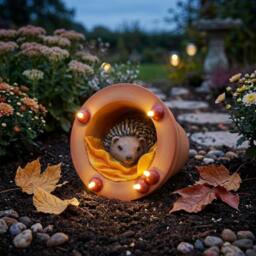 Emitto Garden Ornaments Hedgehog Solar LED Statue Outdoor Decor Resin Brown - thumbnail 3