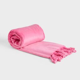 OHS Ultra Soft Tassel Fleece Throw Lightweight Fluffy Blanket in Bright Pink - Size: 120 cm x 150 cm - thumbnail 4