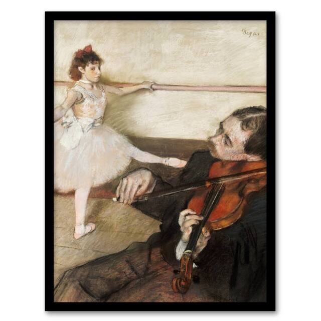 Artery8 Edgar Degas Framed Wall Art Print Dance Lesson with Violinist in Beige - Size: A4 - image 1