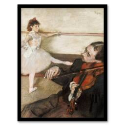 Artery8 Edgar Degas Framed Wall Art Print Dance Lesson with Violinist in Beige - Size: A4 - thumbnail 1