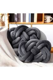 Living and Home 2Pcs Unique Knot Design Throw Pillows for Home Decor in Dark Grey - thumbnail 3