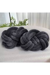 Living and Home 2Pcs Unique Knot Design Throw Pillows for Home Decor in Dark Grey - thumbnail 1