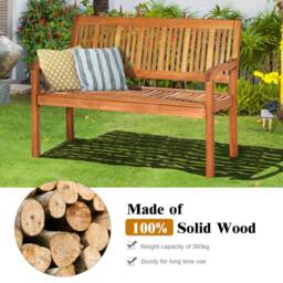 Costway Eucalyptus Bench Wooden Dining Bench Solid Long Bench 2 Person Chair in Pale Orange - thumbnail 4