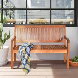 Costway Eucalyptus Bench Wooden Dining Bench Solid Long Bench 2 Person Chair in Pale Orange - thumbnail 6