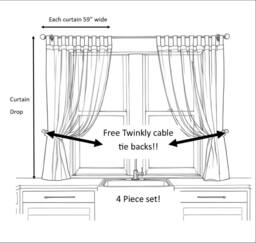 Luxury Living Voile Tab Top Curtain Pair with Crystal Tie Backs Sheer Window Panels in Red - Size: 145 cm width x 183 cm drop - thumbnail 3