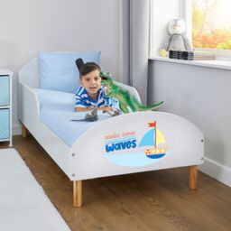 Liberty House Toys Kids White Toddler Bed - Make Some Waves - Size: Cot Bed - thumbnail 2