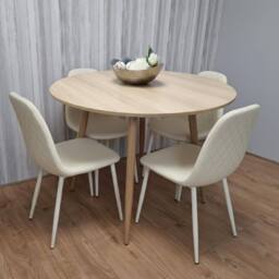KOSY KOALA Modern Round Dining Table With 4 Cream Faux Leather Chairs