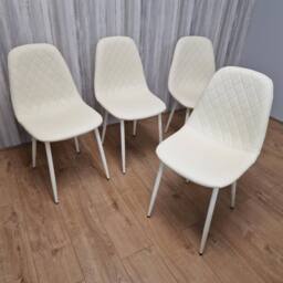 KOSY KOALA Modern Round Dining Table With 4 Cream Faux Leather Chairs - thumbnail 5