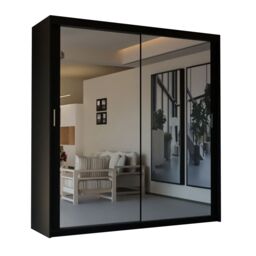 Sliding Wardrobes 4U Double Mirror Sliding Wardrobe With LED Light W150cm x H217cm x D62cm in Black - thumbnail 2