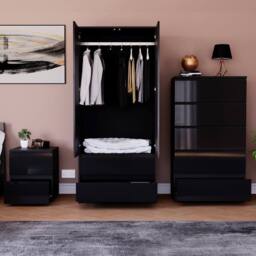 HD Designs Vida Designs Glinton 3 Piece Bedroom Set (2 Drawer Bedside Chest, 5 in Black - thumbnail 3