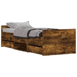 Berkfield Home Bed Frame with Headboard & Footboard Smoked Oak 75x190 cm Small Single in Brown - thumbnail 2