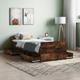 Berkfield Home Bed Frame with Headboard & Footboard Smoked Oak 75x190 cm Small Single in Brown - thumbnail 1