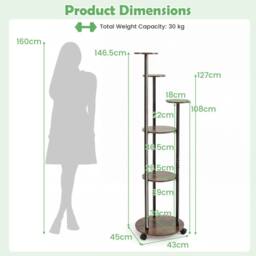 Gymax 6-Tier Indoor Plant Stand Round Shelf With Wheels 16-Color LED Lights in Brown - thumbnail 2