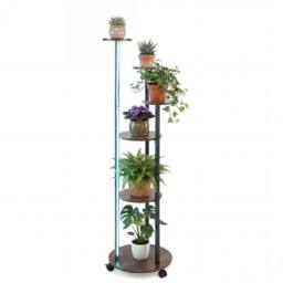 Gymax 6-Tier Indoor Plant Stand Round Shelf With Wheels 16-Color LED Lights in Brown - thumbnail 9