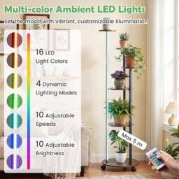 Gymax 6-Tier Indoor Plant Stand Round Shelf With Wheels 16-Color LED Lights in Brown - thumbnail 5