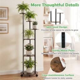 Gymax 6-Tier Indoor Plant Stand Round Shelf With Wheels 16-Color LED Lights in Brown - thumbnail 6