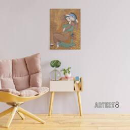 "Artery8 Abbasi The Lovers Persian Painting Canvas Wall Art Print in Brown - Size: W18"" x H24""" - thumbnail 3