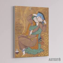 "Artery8 Abbasi The Lovers Persian Painting Canvas Wall Art Print in Brown - Size: W18"" x H24""" - thumbnail 2