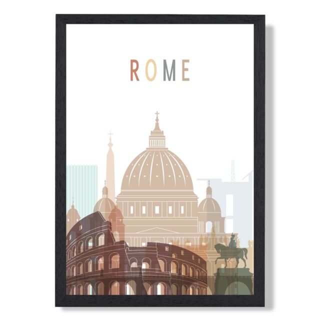 ARTZE Rome Colourful City Skyline Framed Print SIZE: A4 with Black Frame in Beige - image 1