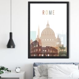 ARTZE Rome Colourful City Skyline Framed Print SIZE: A4 with Black Frame in Beige - thumbnail 2