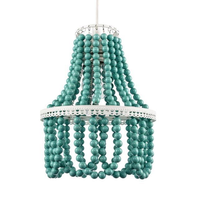Happy Homewares Shabby Chic Ornate Chandelier Pendant Shade with Round Duck Egg Pearls in Duck Egg Blue - image 1