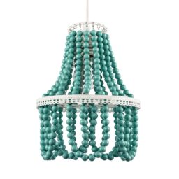 Happy Homewares Shabby Chic Ornate Chandelier Pendant Shade with Round Duck Egg Pearls in Duck Egg Blue