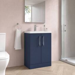 Balterley Bramshall Compact 2 Door Dark Blue Vanity Basin Unit, 600mm - thumbnail 4