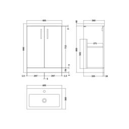 Balterley Bramshall Compact 2 Door Dark Blue Vanity Basin Unit, 600mm - thumbnail 2